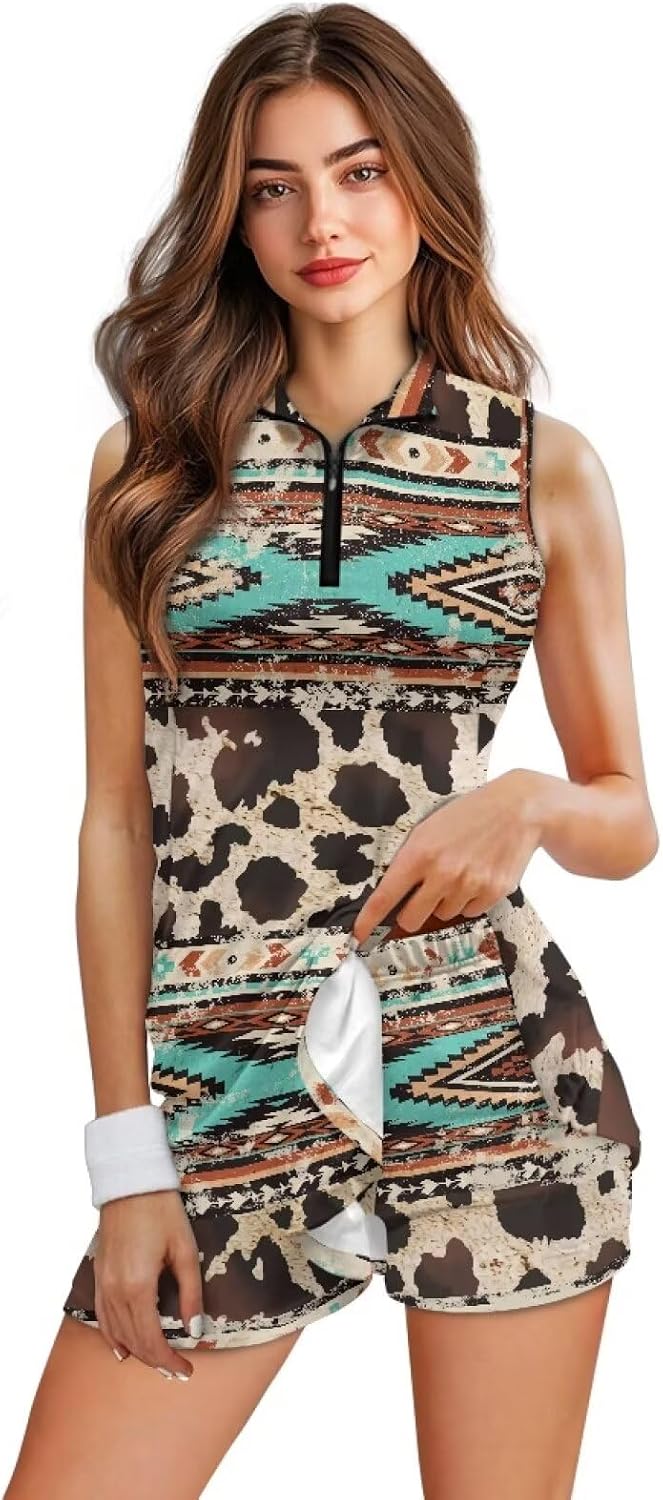 doginthehole Golf Dresses for Women with Shorts and Pockets Sleeveless Tennis Dress Zip Up Athletic Dresses XS-2XL