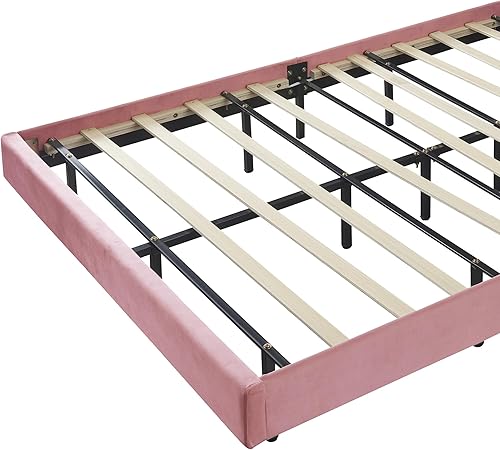 Miniatura 18 de Cama de plataforma flotante tamaño Queen con sensor de luz y cabecero, marco de cama moderno tapizado de terciopelo suave, no necesita somier