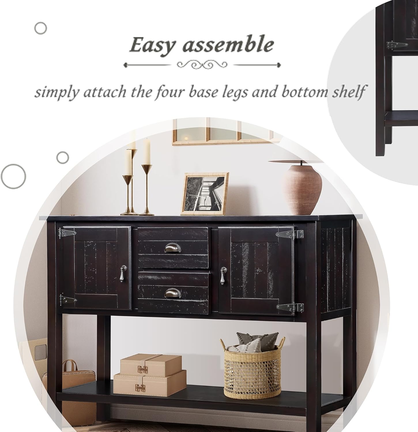 P PURLOVE Buffet Table Sofa Table Console Table Sideboard with Storage Drawers Cabinets and Bottom Shelf (Espresso)