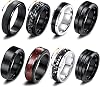 GoPaw Men Stainless Steel Spinner Ring - 8 Pcs Black Spinner Rings for Men Women - Cool Twisted Chain Anxiety Rings Men Rings Black Spinner Ring Set