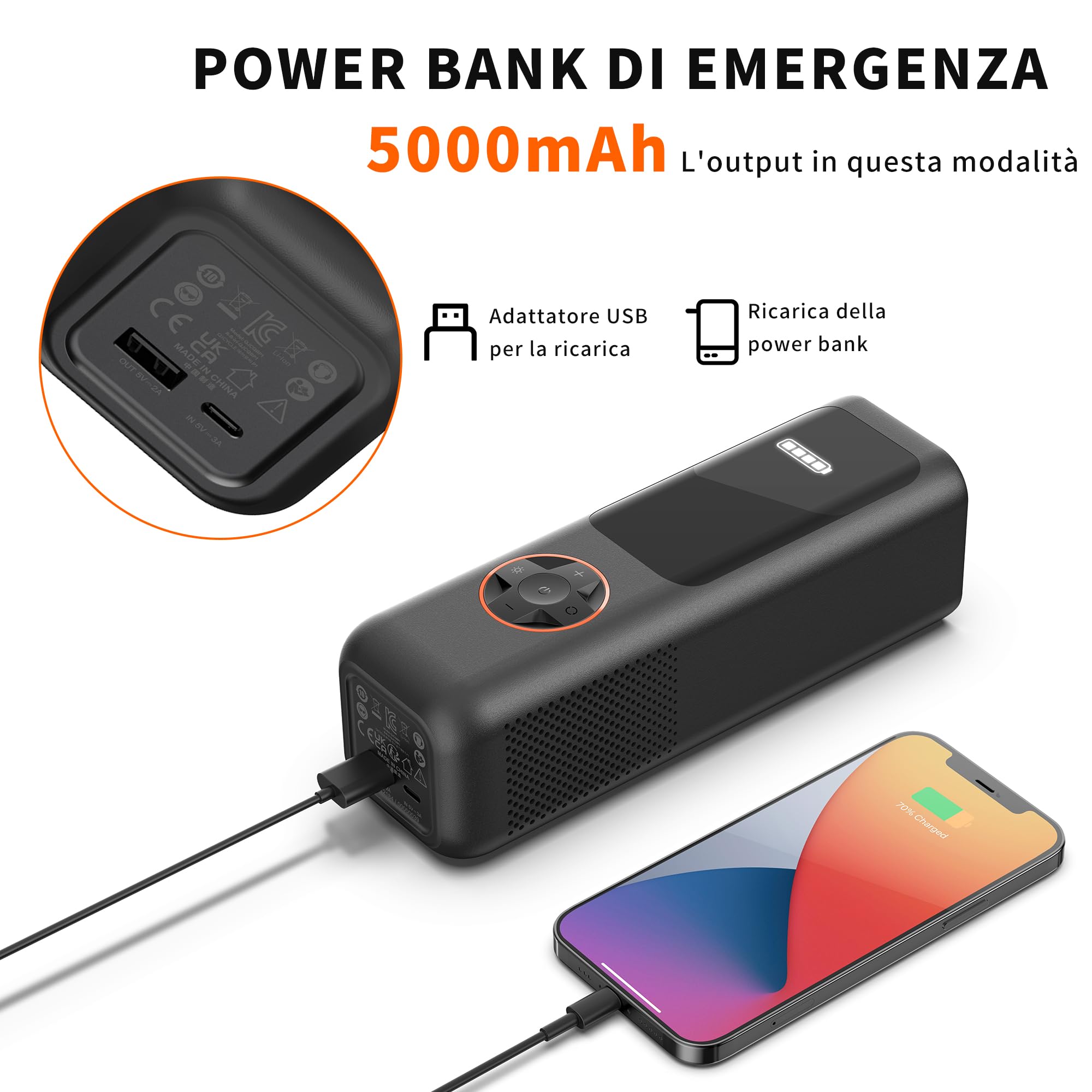 XIAOMI Catena Ecologica, QiCYCLE P1 Portable Electric Air Compressor, Compressore Aria Portatile, 150 psi, Luce Led, Type-C, 6 Modalità di Gonfiaggio, Per Auto, Moto, Bicicletta