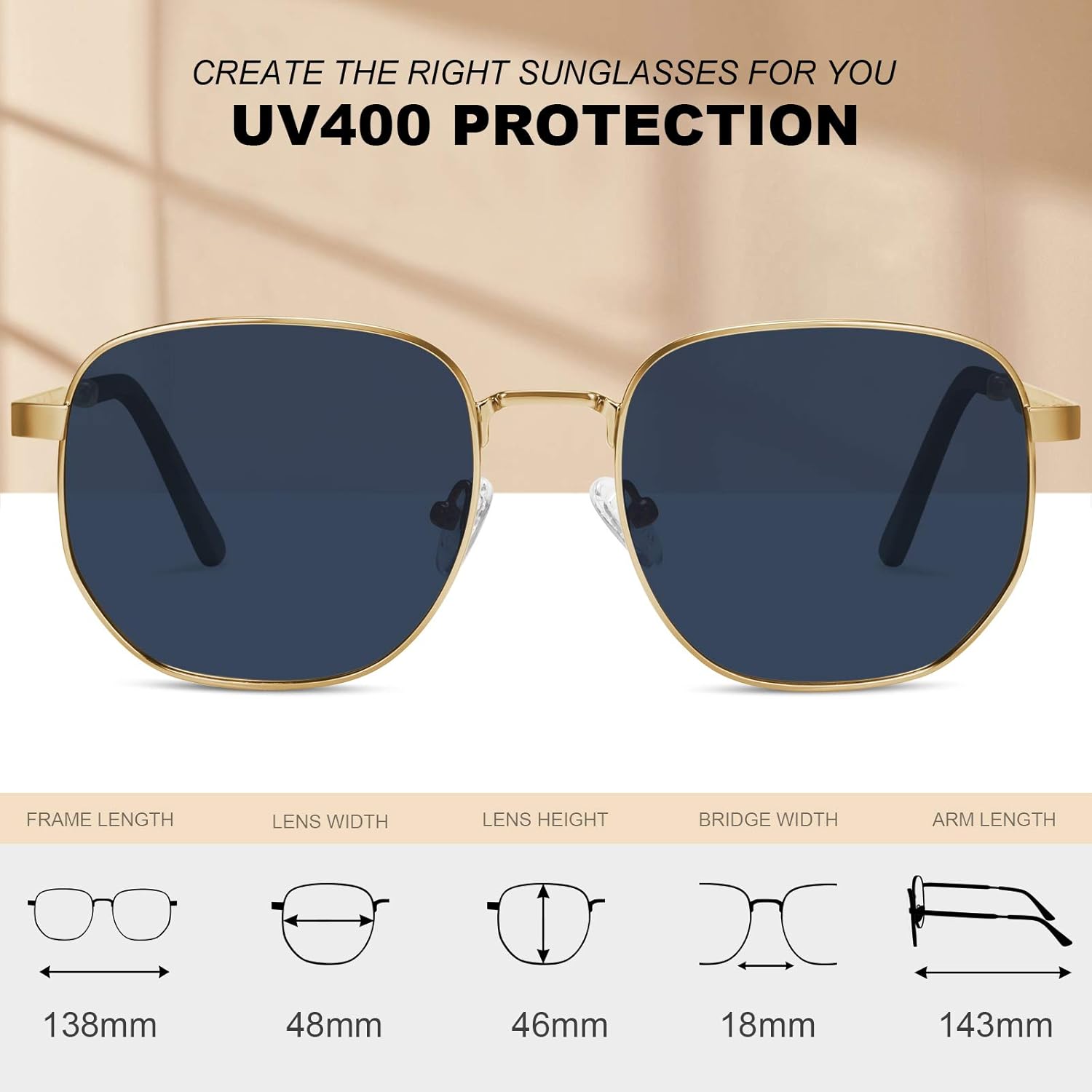 AVAWAY Polarized Sunglasses for Womens Gold Metal Frame UV Protection Category 3 Sun Shades Sunnies Square - Image 5