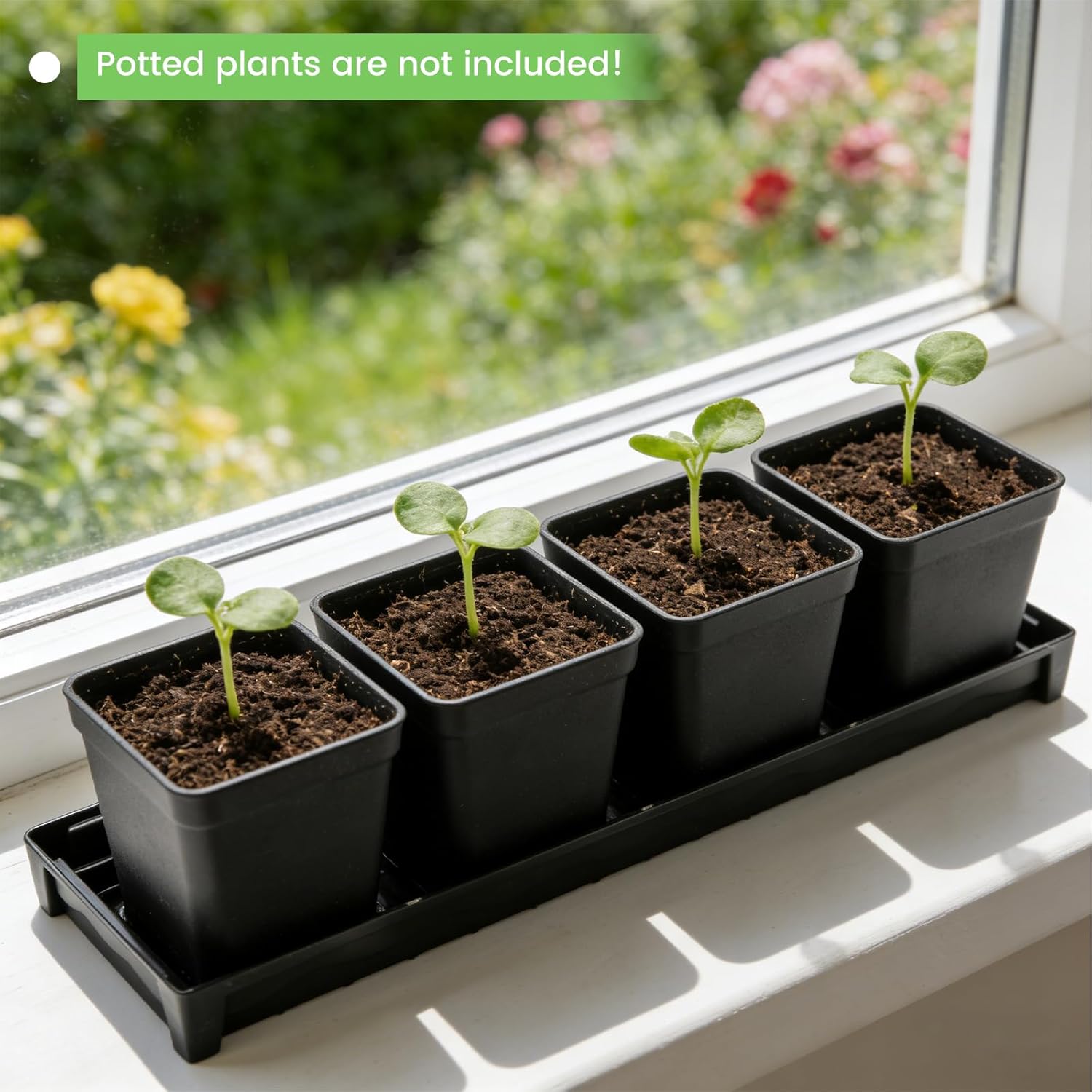5 Pack Plant Saucer Growing Tray, Rectangular Windowsill Plant Pot Trays with Removable Drainage Hole, Seed Starter Tray Plastic Plant Drainage Saucers for 4 inch Flower Seedling Pots (16"x4.5"x1.5")