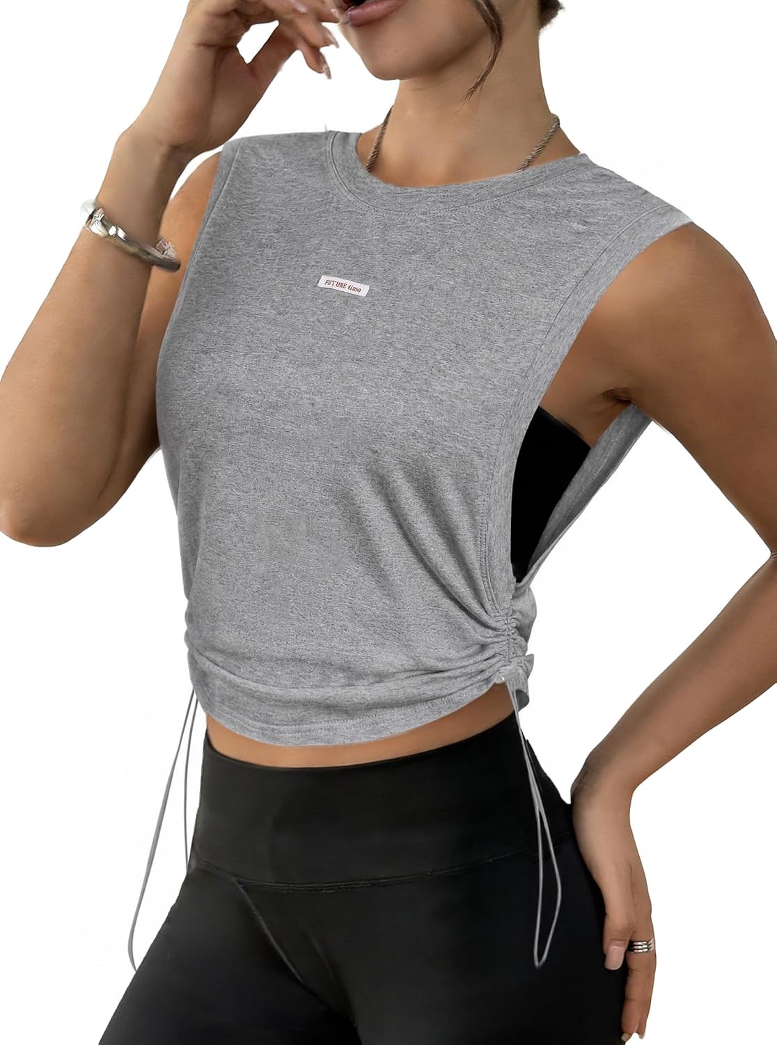 Remidoo Womens Sleeveless Workout Tops Open Side Crop Tank Top Gym Athletic Shirts
