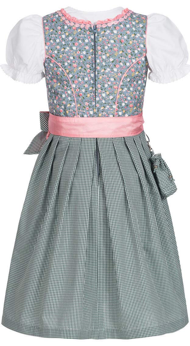 Nübler Dirndl Mädchen Nicky - 3-teiliges Set mit Dirndlkleid, Trachtenbluse & Schürze im traditionellen Stil - Original bayerische Tracht, Hochwertige Qualität, Blau-Rosa