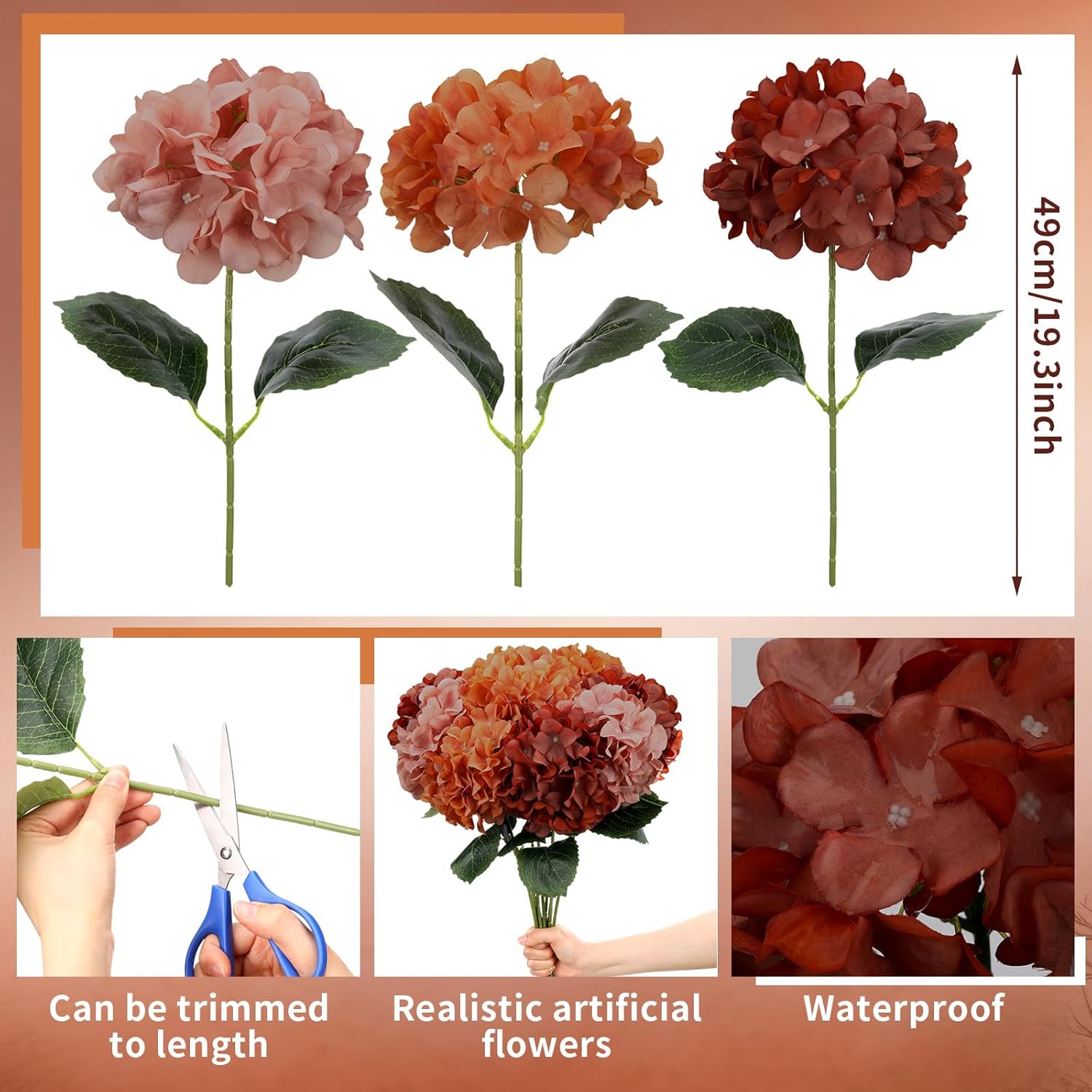 9 Pcs Vintage Hydrangea Artificial Flowers Gifts 23.6" Faux Silk Hydrangeas Flower with Stem Fake Hydrangeas Bouquet Floral for Farmhouse Home Wedding Table Centerpiece - Image 2