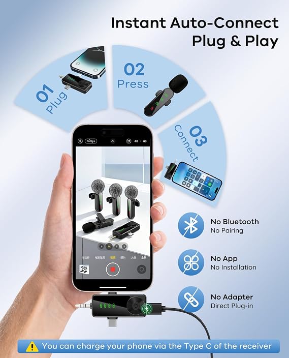 4 Packs Wireless Lavalier Microphone for iPhone Android Camera