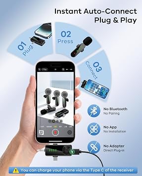 4 Packs Wireless Lavalier Microphone for iPhone Android Camera