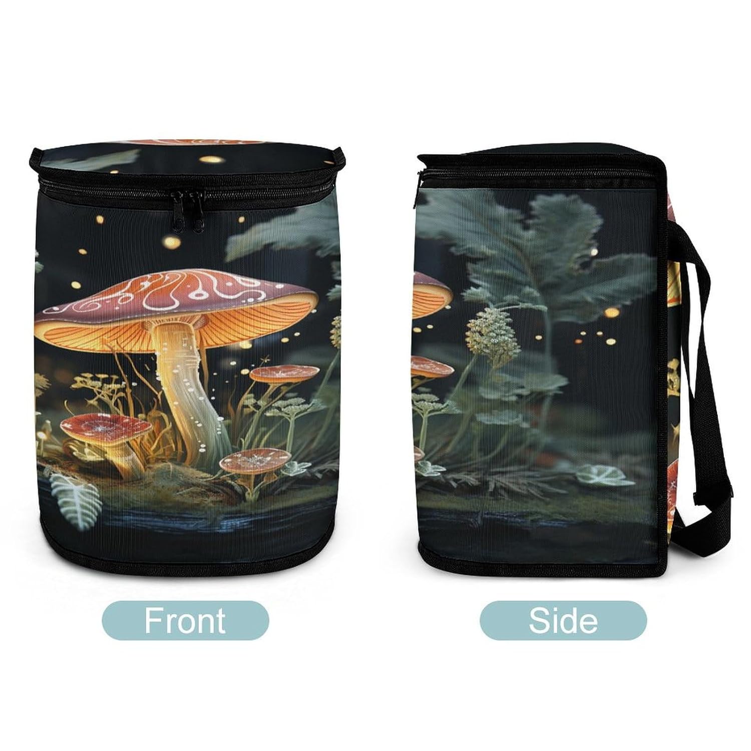 Car Garbage Storage Bag Butterfly Mushroom Printed Hanging Vehicle Trash Bin Car Trash Can with Zipper Lid Portable Garbage Storage Bags for Truck Van and SUV