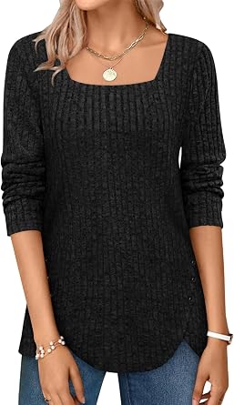 BZB Womens Sweaters Fall 2024 Lightweight Long Sleeve Square Neck Tunic Tops