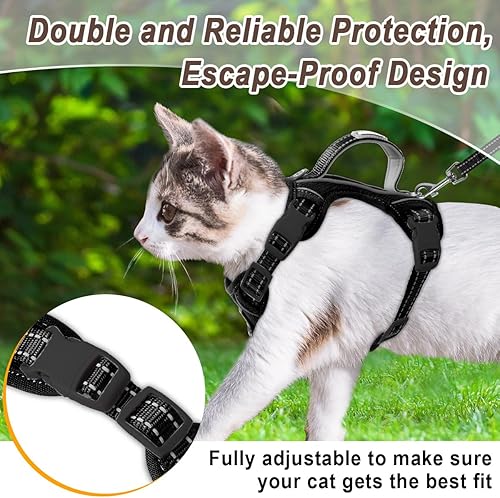 Miniatura 8 de Juego de arnés y correa para gato para caminar, a prueba de escapes, para gatos pequeños y grandes, arnés con bolsillo para etiqueta de