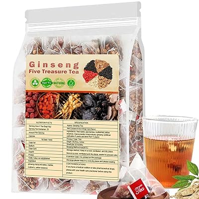 Ginseng Five Treasure Tea - Kidney Tea Formula Ginseng Five Treasure Wubao Herbal Cleanse Chinese Teas for Men Women 1Pack25Bags
