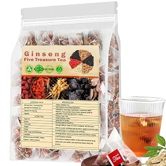 Ginseng Five Treasure Tea - Kidney Tea Formula Ginseng Five Treasure Wubao Herbal Cleanse Chinese Teas for Men Women 1Pack25Bags