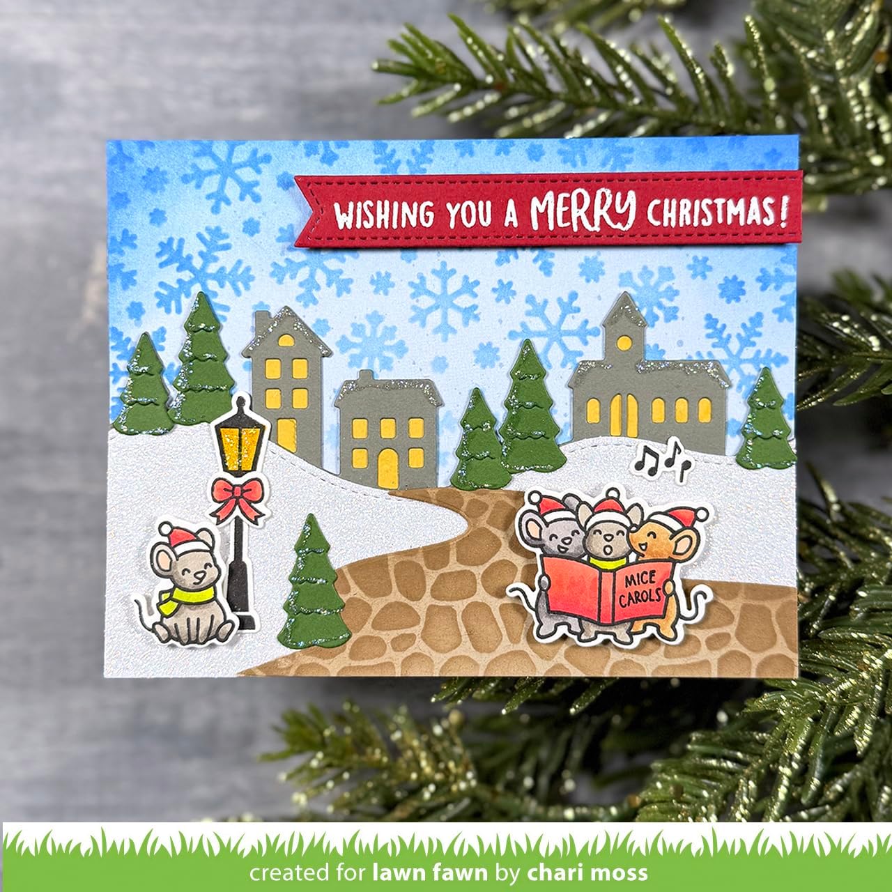 Lawn Fawn Caroling Mice 4"x6" Clear Stamp Set and Coordinating Dies, Bundle of 2 Items