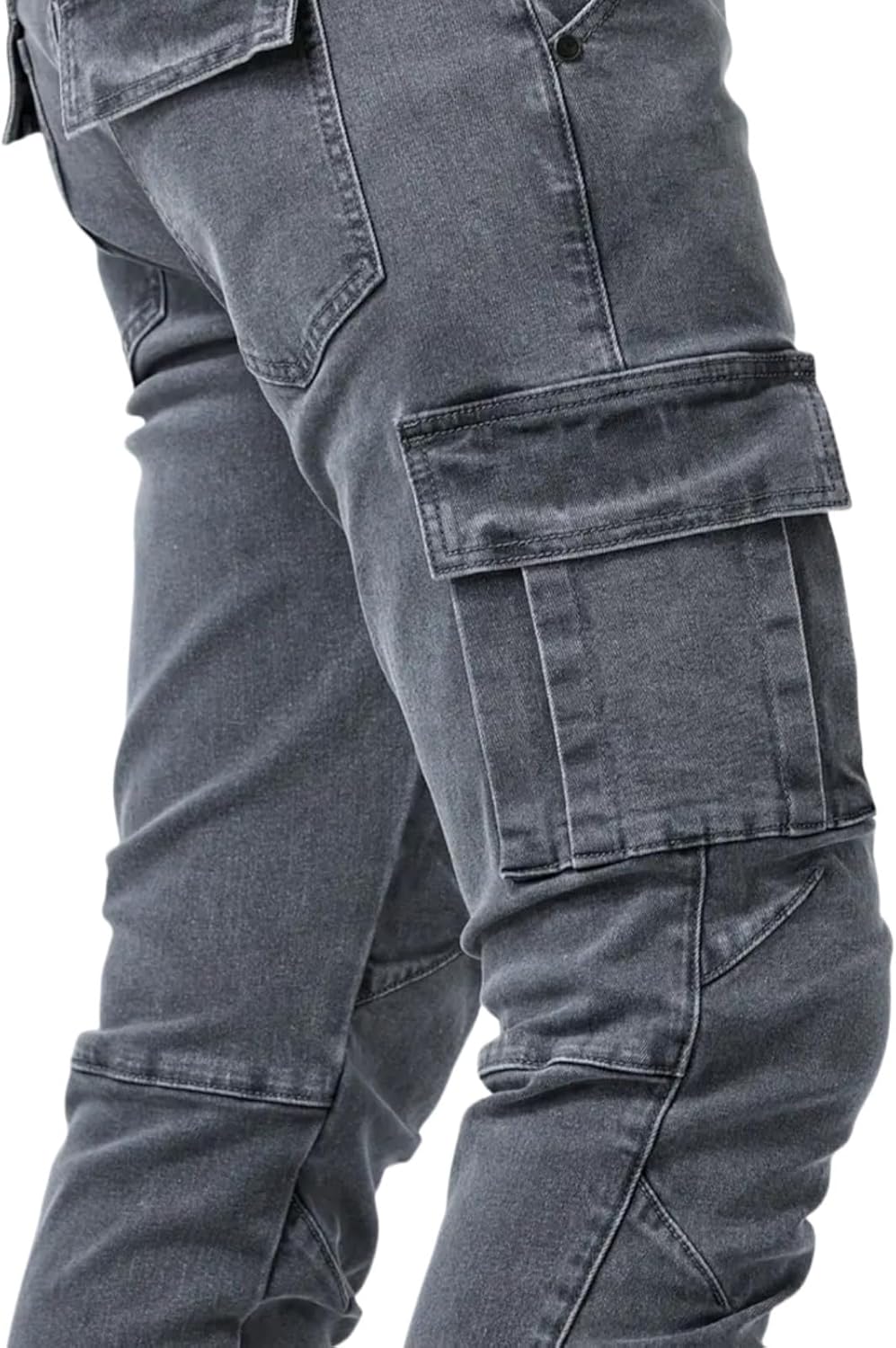 Men's Slim Fit Stretch Cargo Jeans Ripped Skinny Pants Side Pockets Design Casual Streetwear - Image 6