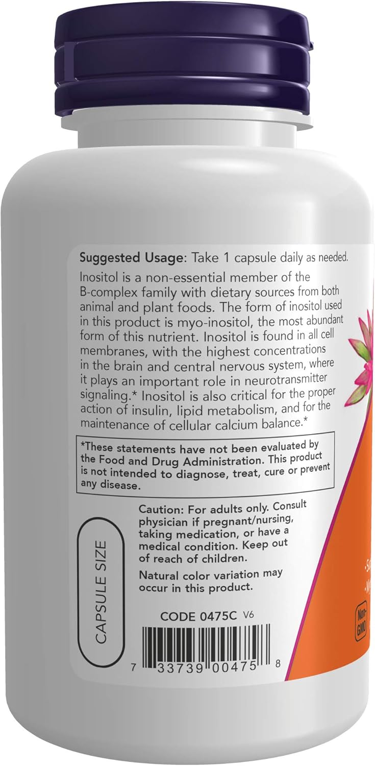 NOW Supplements, Inositol 500 mg, Healthy Membrane Function*, Cellular Health*, 100 Veg Capsules : Health & Household