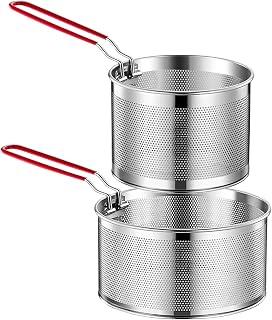 2 Stück Lebensmittel Siebkorb Edelstahl Metall Nudelsieb Korb Frittierkorb mit Langem Griff Pommes Körbchen Rund Küchensieb Korb für Abtropfen Waschen Dämpfen Frittieren Kochen(18cm,20cm)