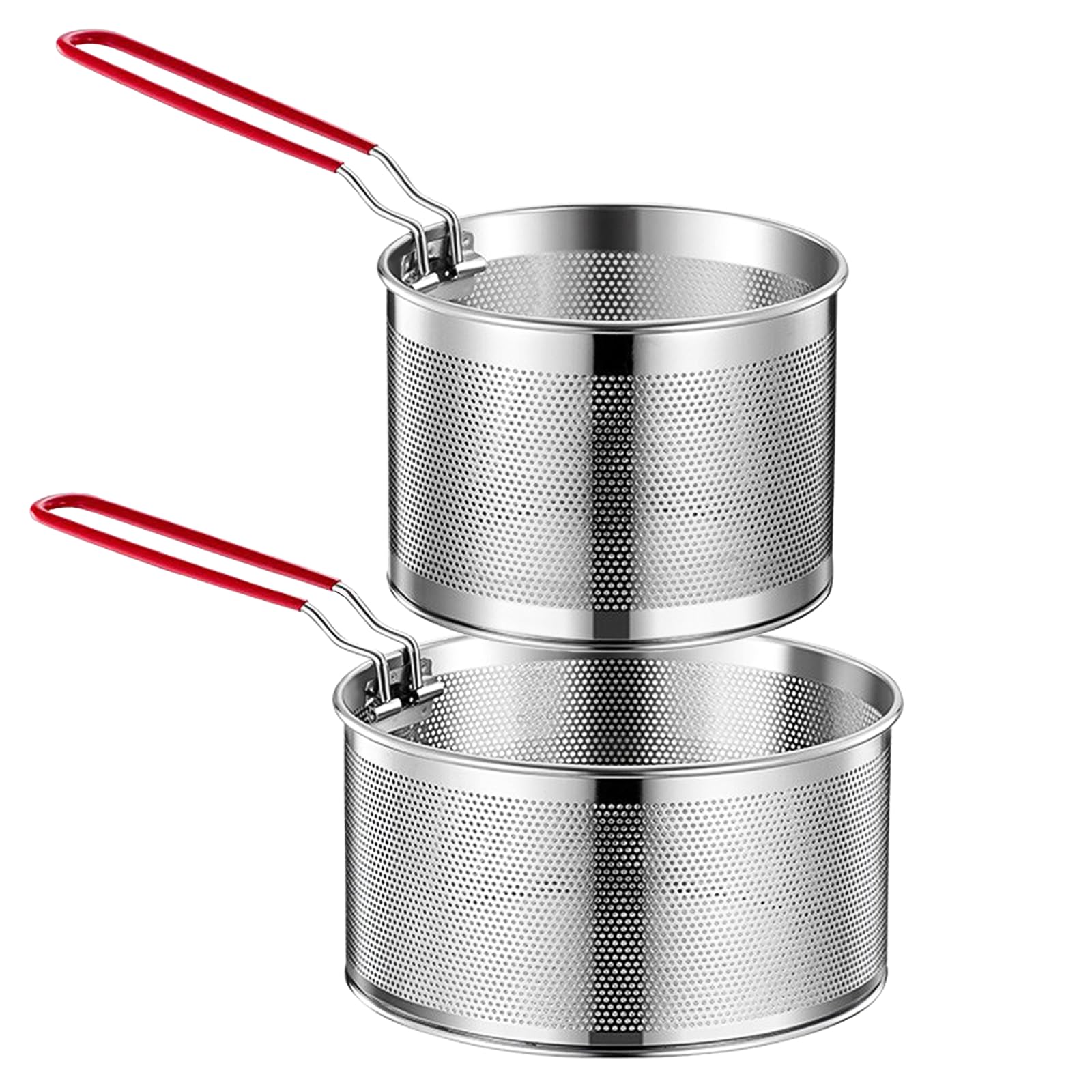 2 Pcs Cestini per Alimenti in Acciaio Inox con Manico Cestello per Friggitrice in Metallo Cesto Scolapasta da Cucina Cestini Divisori Pasta per Lavare Drenare Friggere Vapore(18cm, 20 cm)