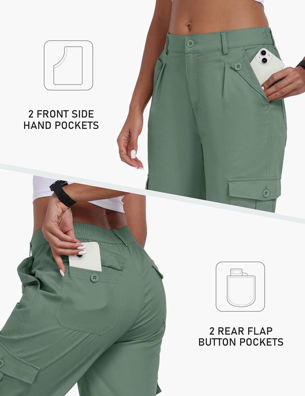 MoFiz Women's Cargo Capris Pants with 6 Pockets Lightweight Cotton Hiking Casual Travel Summer Capri Pants for Women - Image 4