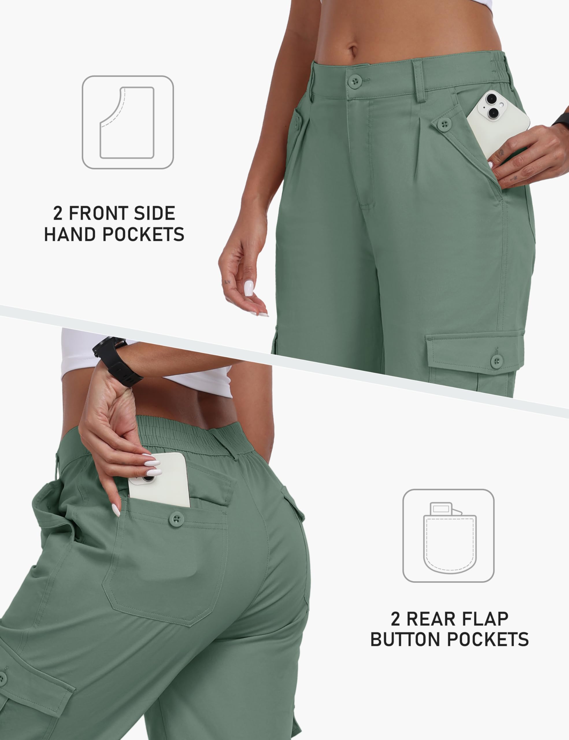 MoFiz Pantalon capri cargo pour femme avec 6 poches en coton léger pour randonnée, voyage, été, capri pour femme