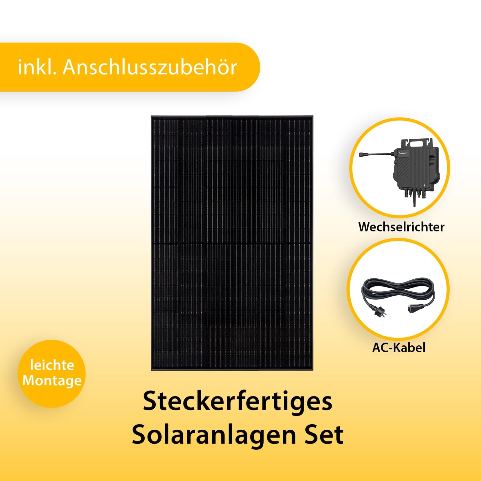 VALE Balkonkraftwerk Bifazial 900 Wp Full Black - Growatt Neo 800M-X Wechselrichter - Solarpanel Set - 5m AC-Kabel - inkl. App-Steuerung