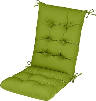 RIMEPATIO Outdoor High Back Chair Cushion 120x45cm, 8cm Thick Tufted Waterproof Rattan Seat Pad with Ties for Garden & Patio Dining Chairs, Loungers, Recliner, Green