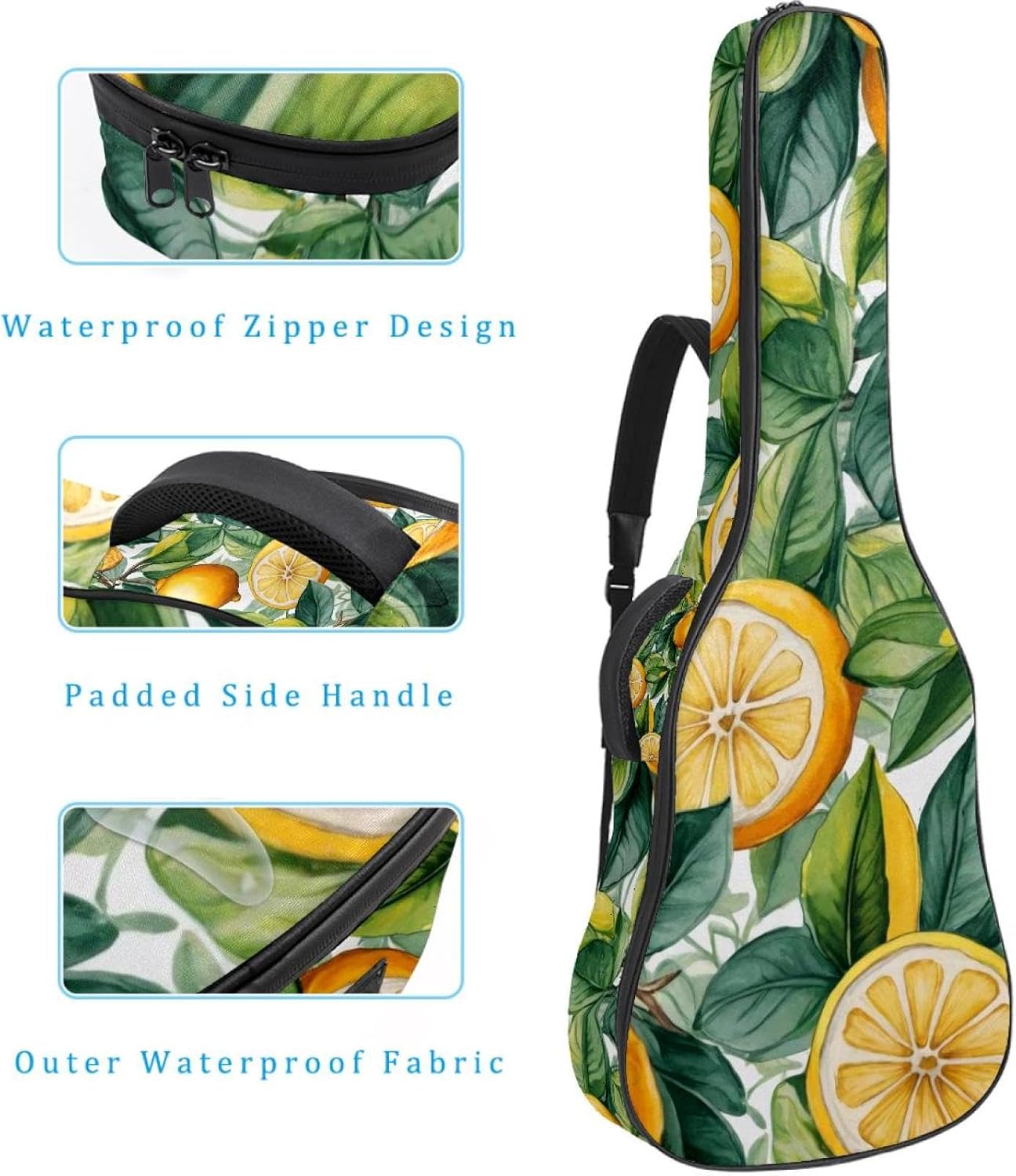 40 41 42 Inch Guitar Bags, Waterproof Padded Acoustic Guitar Case Backpack with Adjustable Shoulder Strap & Pockets, Seamless Watercolor Lemon Pattern