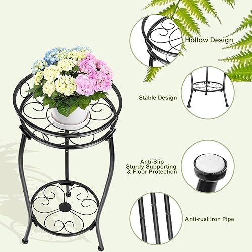 Miniatura 3 de THKFUL Soporte de metal de 2 niveles, soporte para plantas de 20.3 pulgadas, estante alto para plantas de interior, soporte para macetas múltiples
