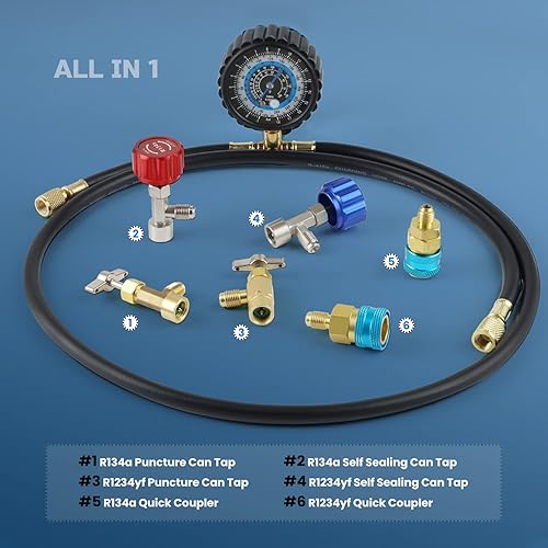 Miniatura 5 de Lichamp Kit de recarga de refrigerante R1234yf, AC R134a 1234yf Gauge Set incluye adaptadores y grifos de lata, B201