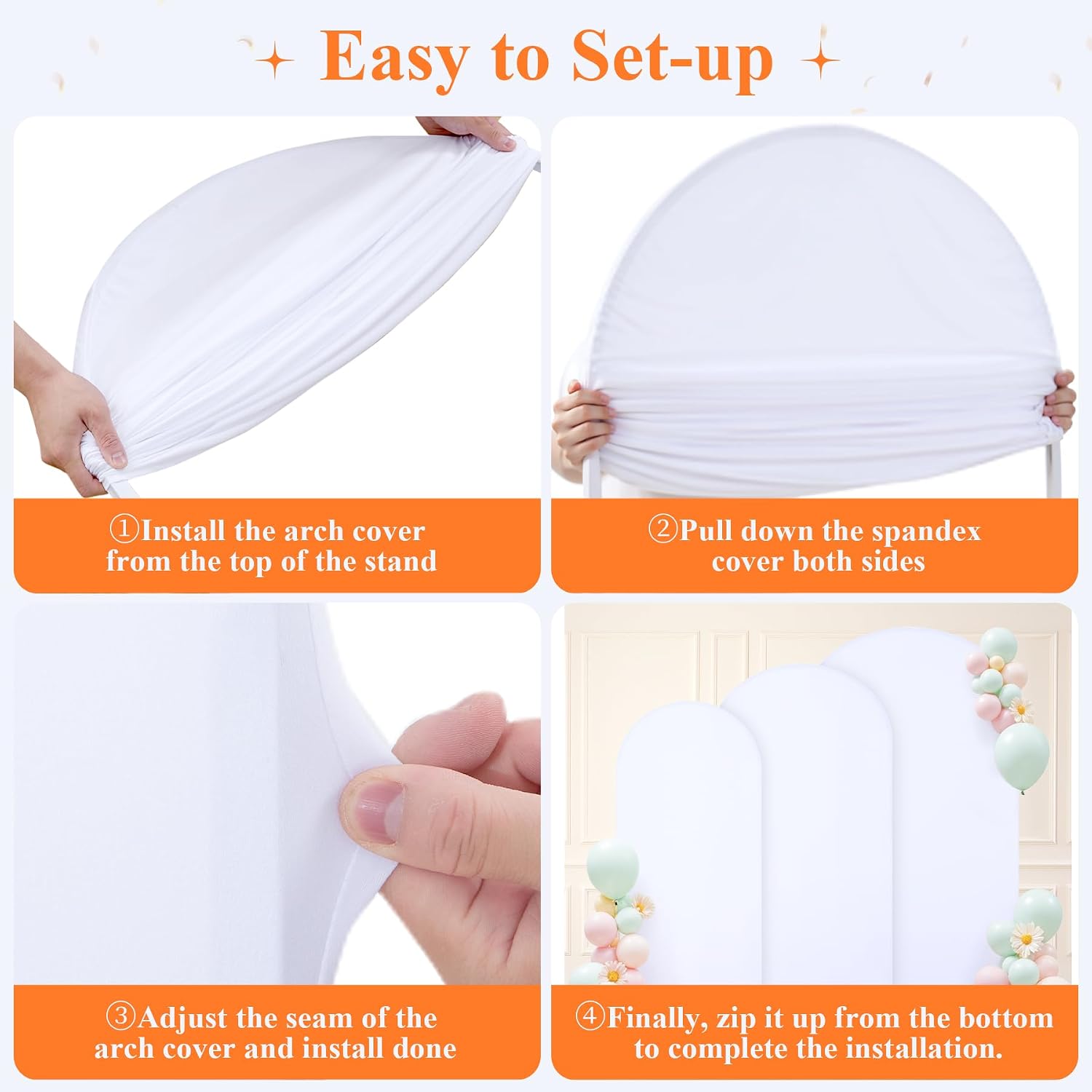 Set of 3 White Spandex Arch Backdrop Covers for 4FT 5FT 6FT Arch Stand image 4