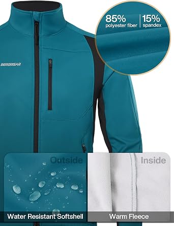 BERGRISAR Winter Thermal Cycling Jacket Mens Bike Bicycle Jacket Waterproof Windproof Fleece Windbreaker with 6 Pockets