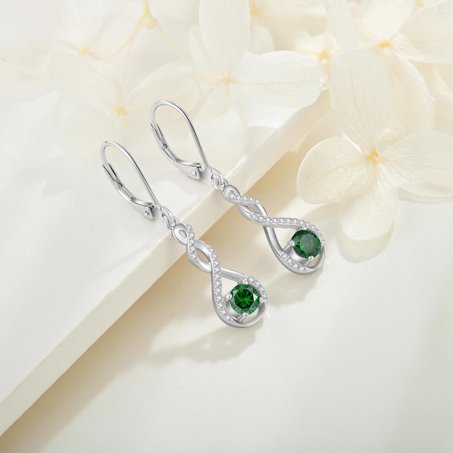 Infinity Twisted Earrings Leverback Earrings 925 Sterling Silver Cubic Zirconia Dangle Drop Earrings Christmas Gift for Women Her Wife Mother