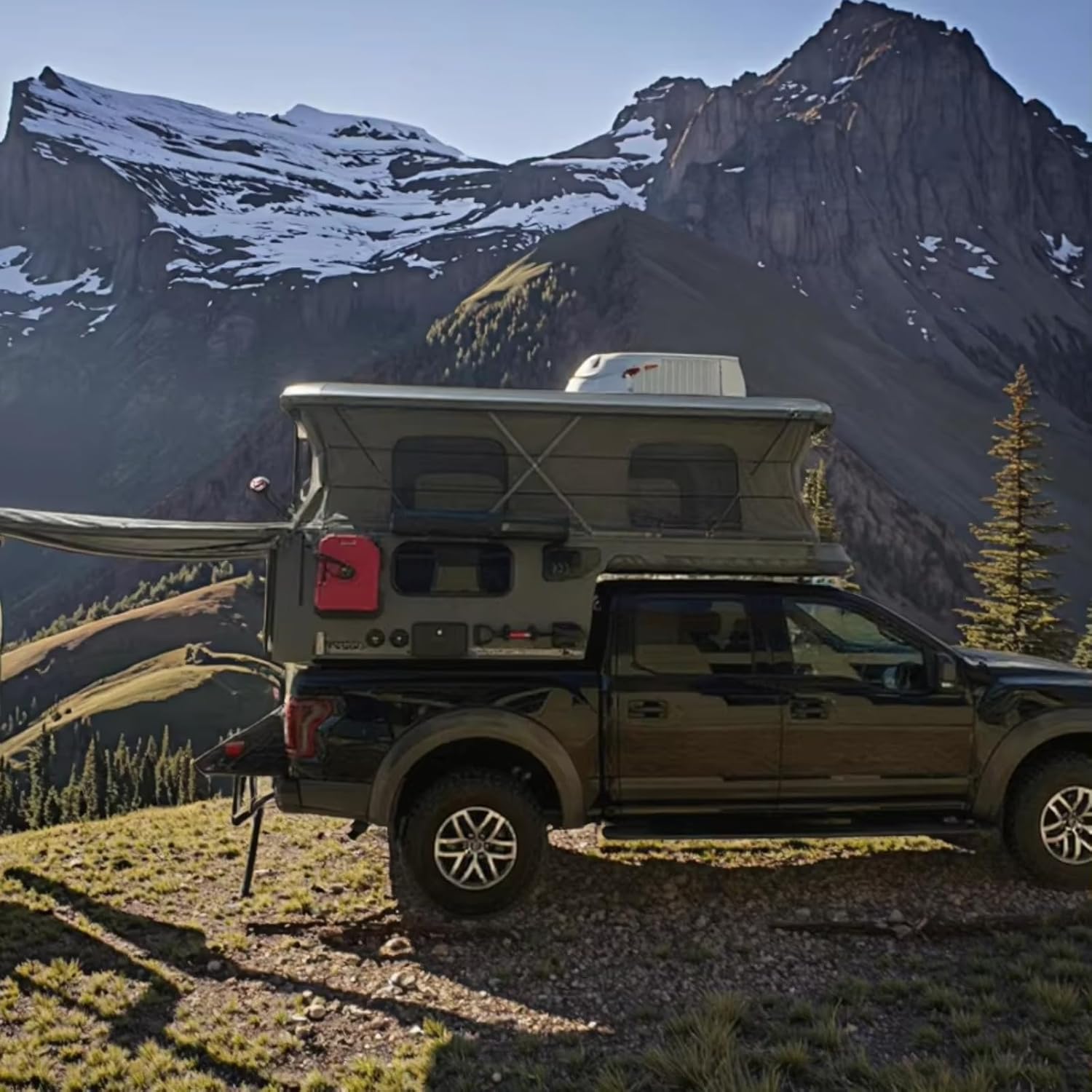 Pickup Truck Camper Aluminum Pop Up Truck Bed Camper Topper with Insulated Cabin and Custom Interior Layout for Overlanding, Off Road Camping and Family Travel