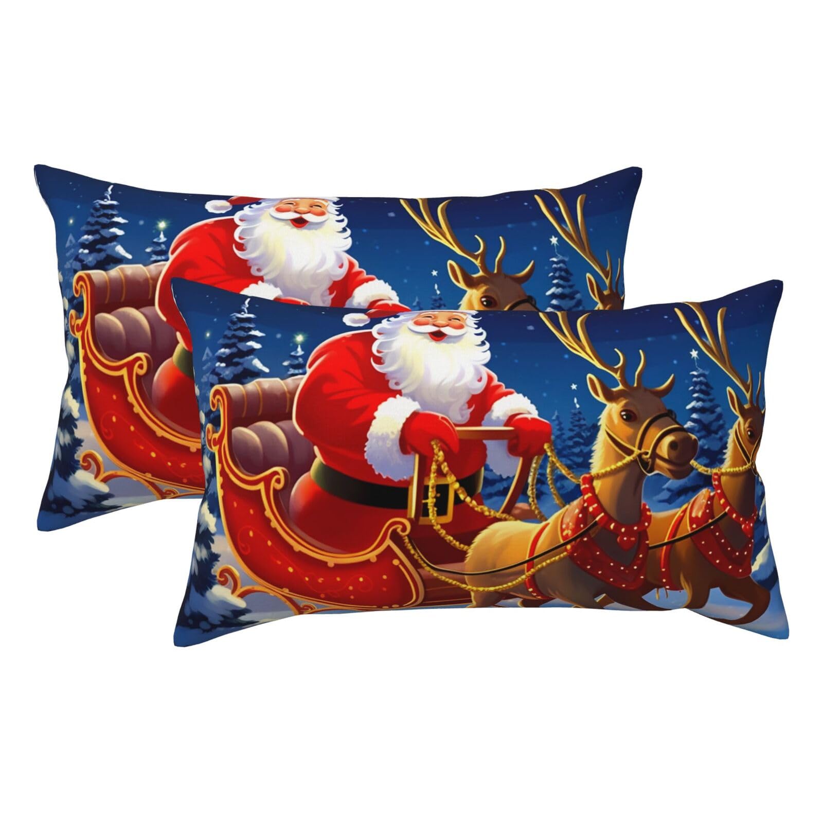 2 Pack King Size Pillow Cases for Hair and Skin Soft Breathable Pillow Case Covers with Hidden Zipper Santa on Sleigh Pillowcase 20x36 Inches Pillow Covers for Sleeping Gift