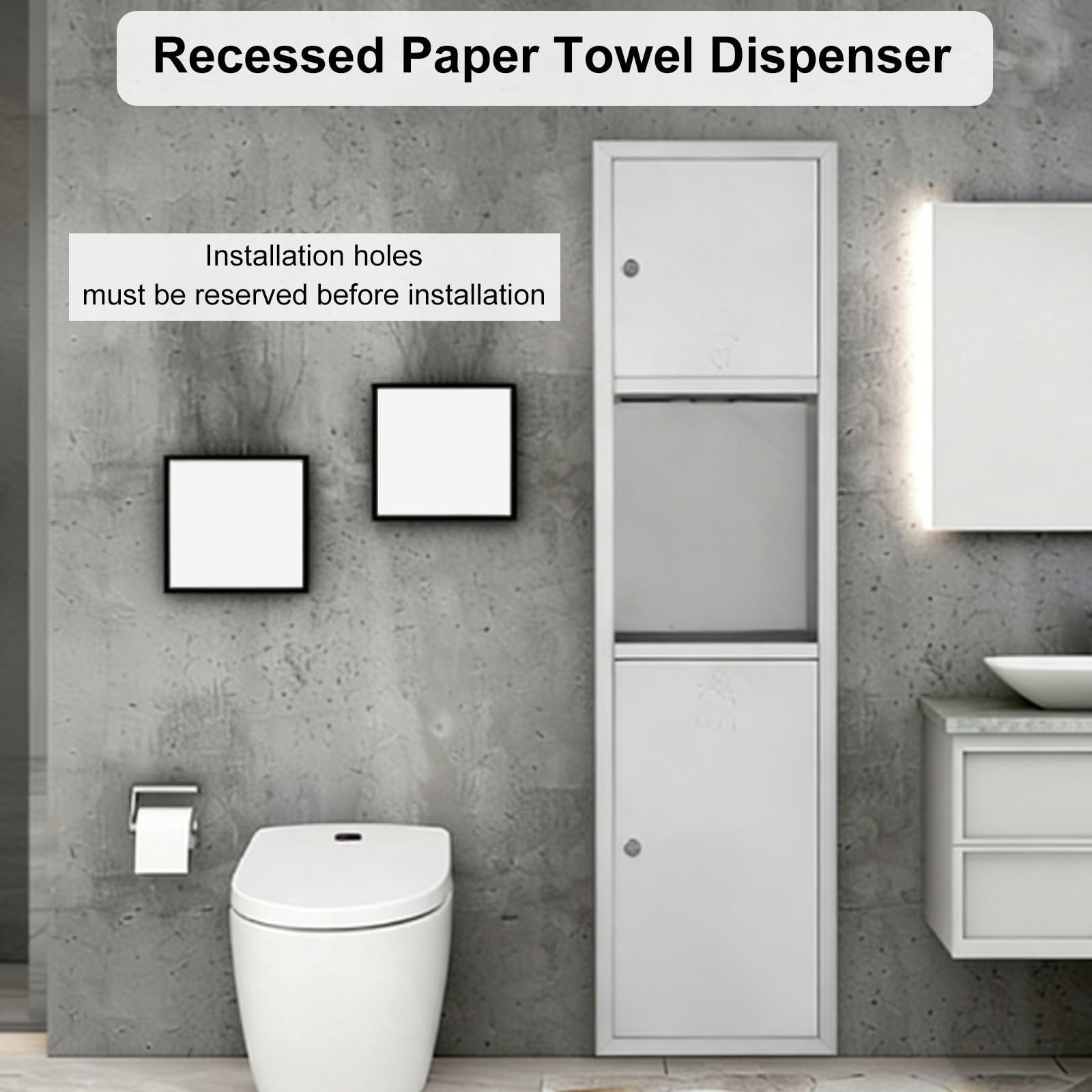 Papierhandtuchspender, Einbauspender, Edelstahl, große Kapazität für gewerbliche Toiletten, abschließbarer Schrank, ideal für Badezimmer