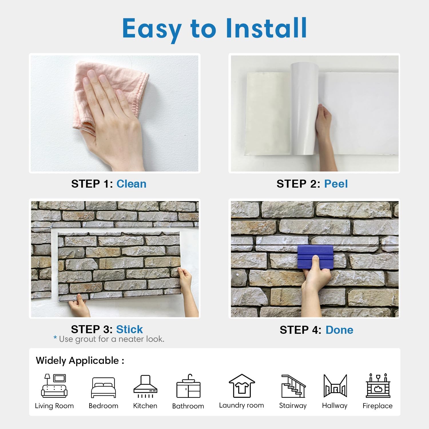 COMSTICKC 3D Stone Wall Panel Peel and Stick,12 Pcs of 22.8" x 11.8", DIY Lightweight PVC Stone Brick Textured Self Adhesive Wall Tiles Backsplash Interior Decor, Paintable, Covers 22.48 sq.ft