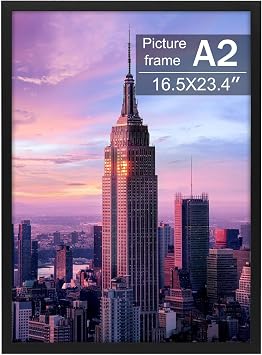 Golden State Art, A2 Black Photo Frame - Solid Wood And Display 16.5X23.4 Picture Without Mat Wall Display