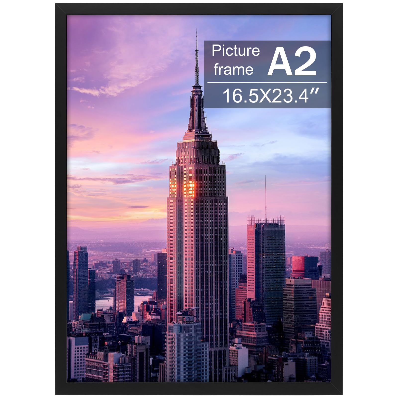 Golden State Art, A2 Black Photo Frame - Solid Wood And Display 16.5X23.4 Picture Without Mat (Wall Display)