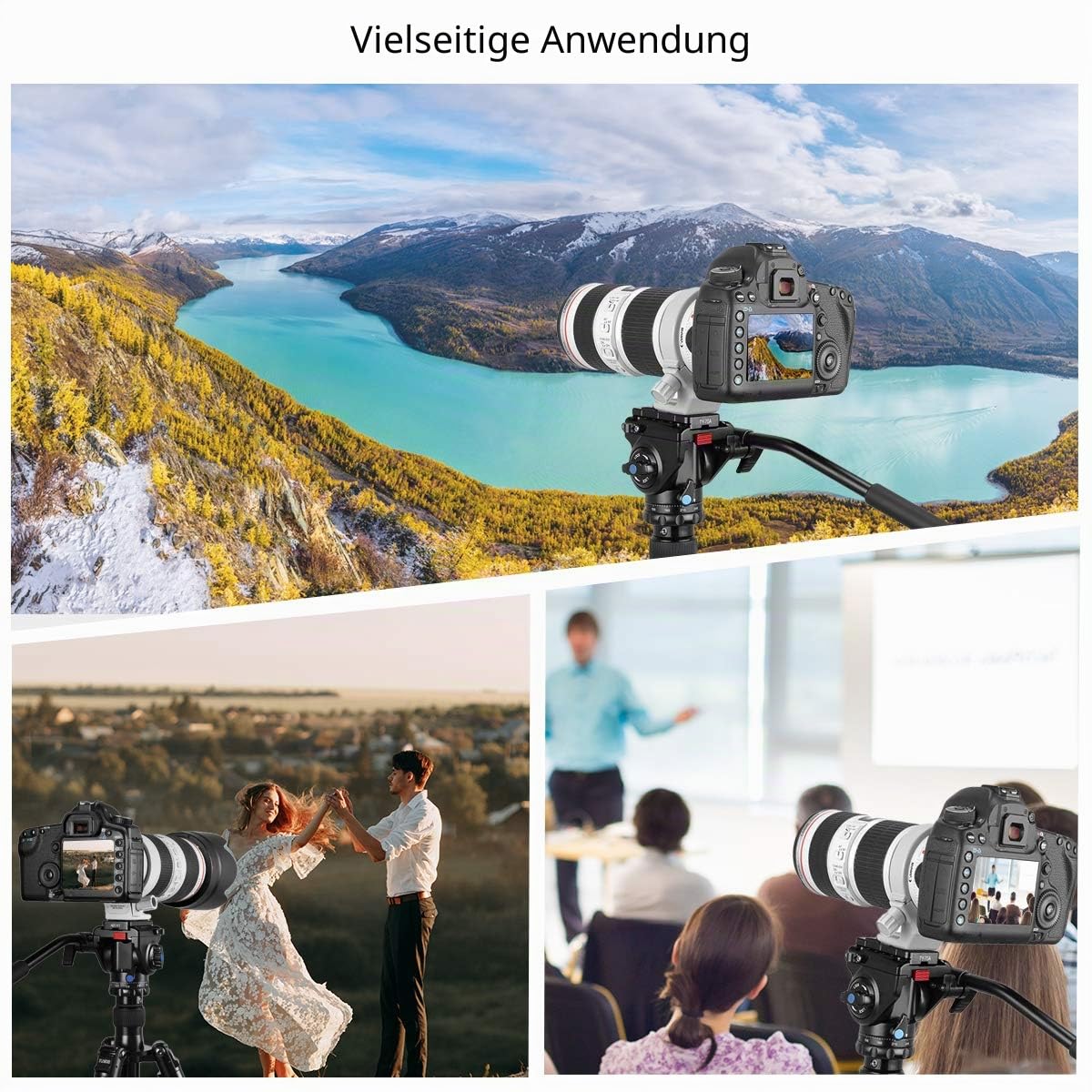 SIRUI AM-5V Fluid Video Kopf Leichtgewicht, 360° Panorama Schwenkneiger mit Arca Swiss Schnellwechselplatte, Tragkraft 3kg für Videokamera, DSLR Kamera