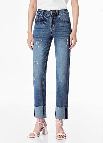 Sidefeel Womens Ripped Cuffed Jeans High Waisted Boyfriend Straight Leg Denim Pants - Image 6
