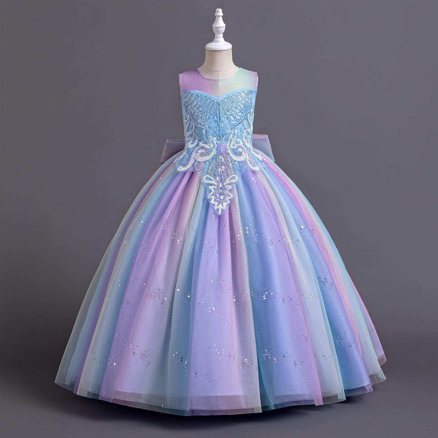 IDOPIP Sequin Flower Girl Dress for Kids Wedding Bridesmaid Pageant Party Formal Long Gown Princess Communion Tulle Dresses - Image 4