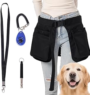 Dog Training Vest with Clicker and Whistle, Pet Handler Waist Treat Pouch for Men and Women, Walking, Hiking, Travel, Dog Training Essentials, Hand Free Waist Belt Clip - Black