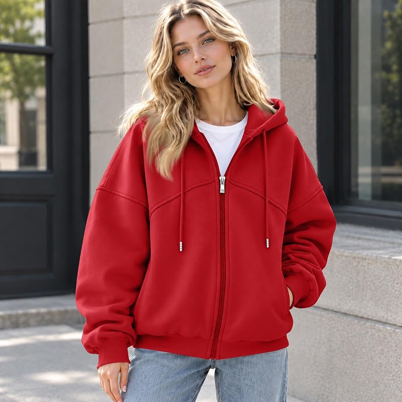 Generic Womens Zip Up Hoodies Oversized Fleece – Trendy Y2K Aesthetic Design