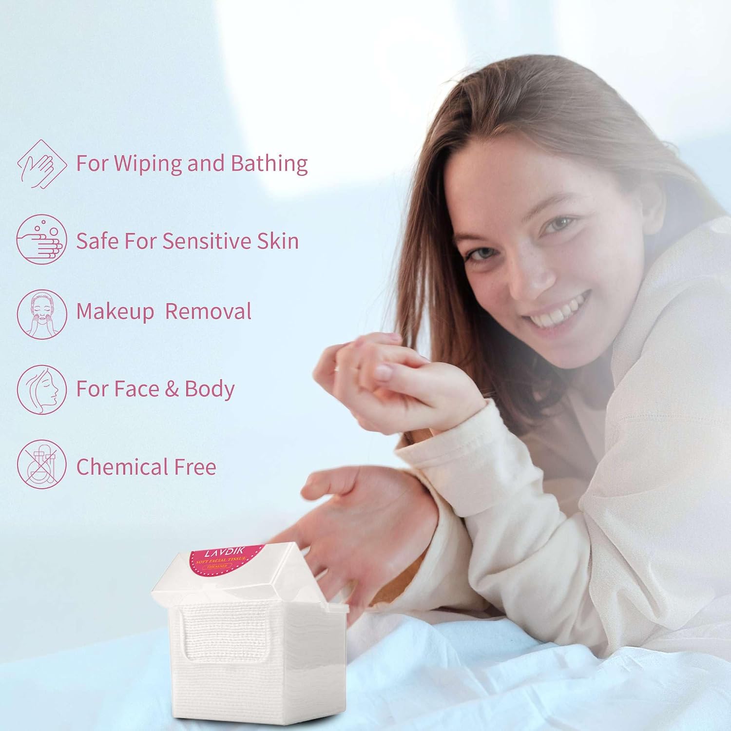 Disposable Face Towels, Extra Thick, 40 Count, Natural, Skin Cleansing Wipes image 5