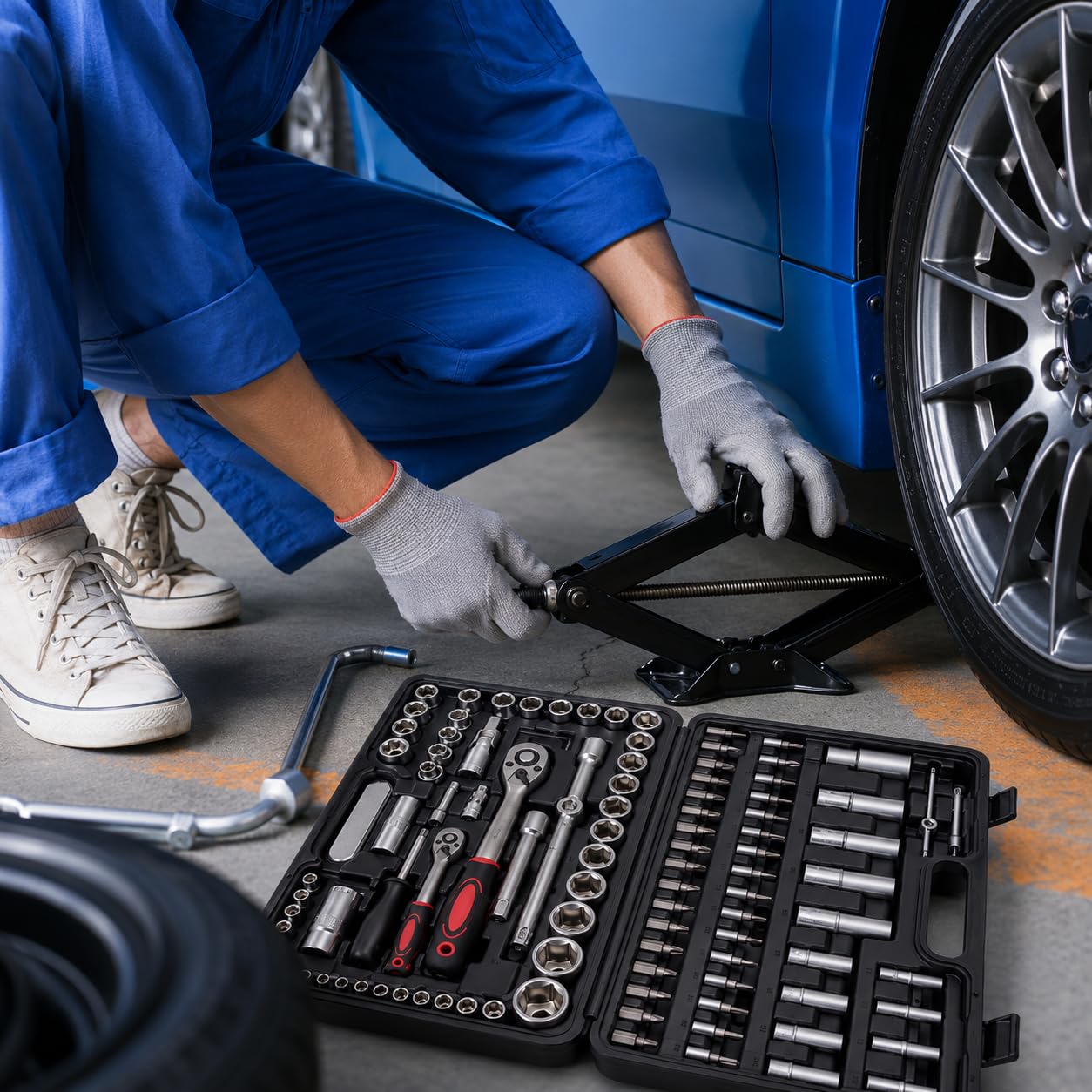 Set Chiavi a Bussola 108 Pezzi con Cricchetto Reversibile 1/4" e 1/2", Cassetta Attrezzi Professionale in Acciaio Cromo Vanadio, Kit Bussole e Punte per Meccanica Auto e Fai da Te