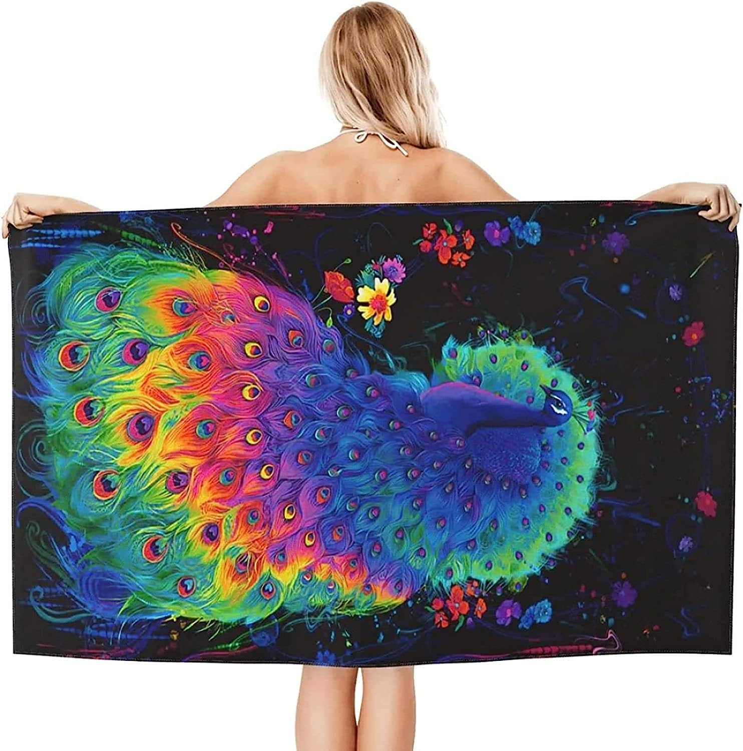 Telo Mare Microfibra Grande Pavone Animale Colorato 200 X 200 Cm, 3D Telo Mare Leggero Antisabbia Per Donna Uomo, Asciugamano Microfibra Asciugatura Rapida Per Bagno, Spiaggia, Campeggio, V -3L9Q+W0Y