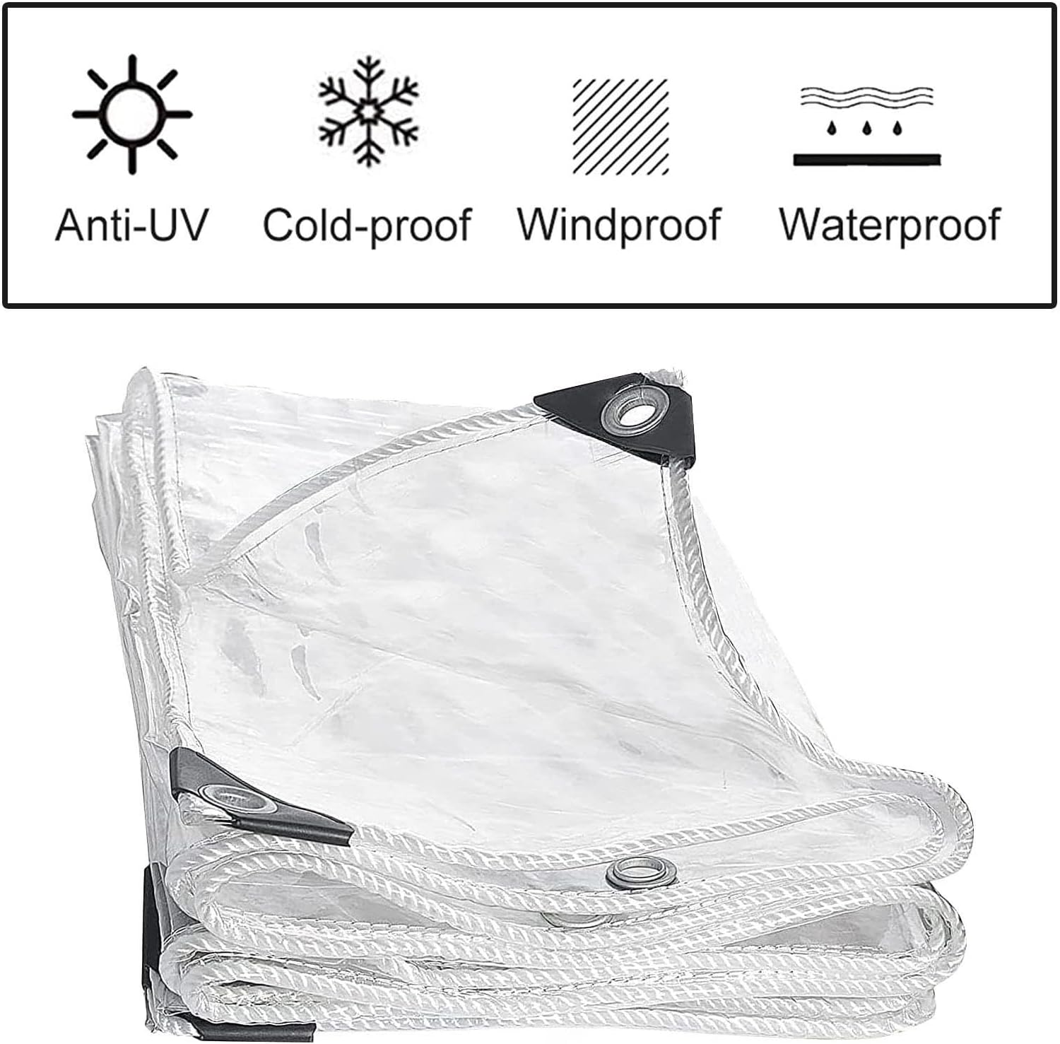 Outdoor Clear Tarp Curtains,0.3mm PVC Tarpaulin Cover with Zip Door,Pergola Patio Carport Gazebo Waterproof Transparent Tarpaulin Side Panels with Grommets,Rain Curtains,W×H-1.3×2.2m(4.3 * 7.2ft)