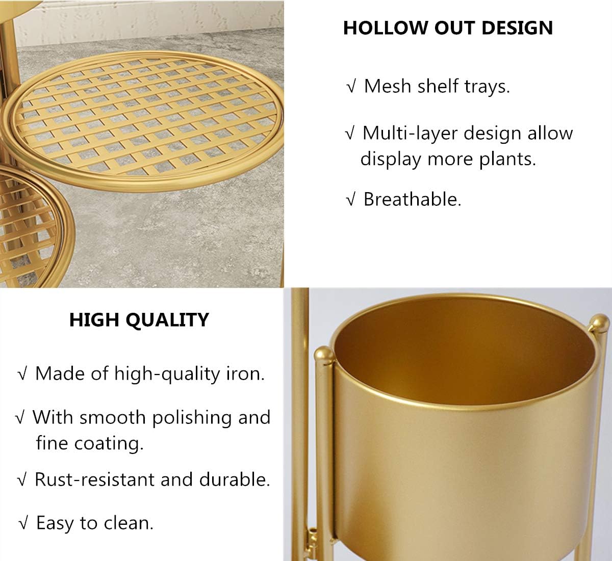 6 Tier 6 Potted Metal Plant Stand, Indoor Outdoor Decorative Planter Flower Pot Holder, Foldable Plant Display Shelf Rack for Patio, Garden, Living Room, Balcony and Bedroom - Gold