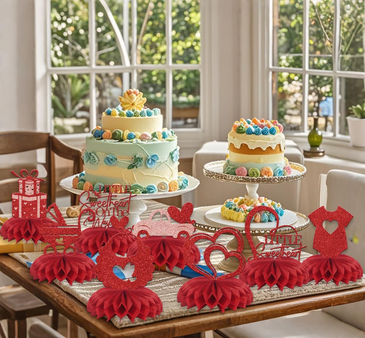 A Little Sweetheart Is on the Way Honeycomb Centerpiece Sweetheart Baby Shower Decoration Valentine's Day Themed Party Decoration Red Glitter