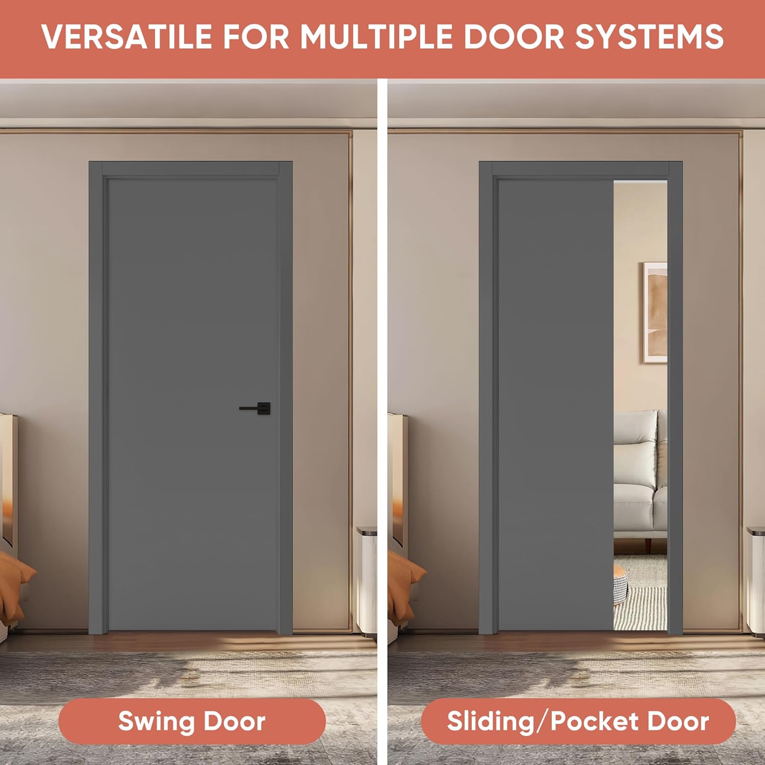 BARNSMITH 32x80 in Modern Flush Smooth White Primed Door Slab, Paintable Hollow Core Interior Door Panel, for Pocket, Swing, Sliding Door, Durable and Lightweight